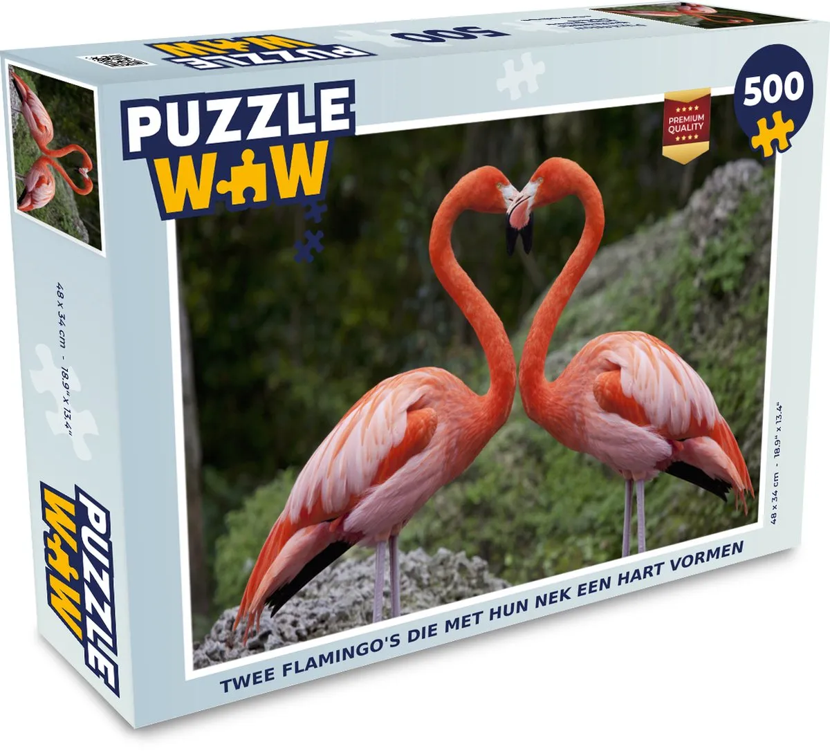 PuzzleWow Legpuzzel Twee Flamingo's Hart - 500 Stuks Multicolor