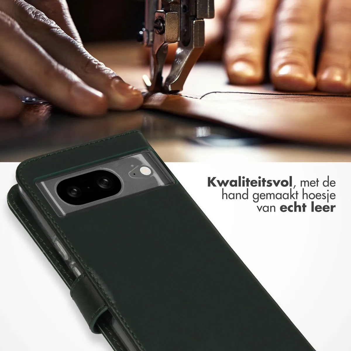 Selencia Hoesje Google Pixel 8 - Groen Lederen Bookcase