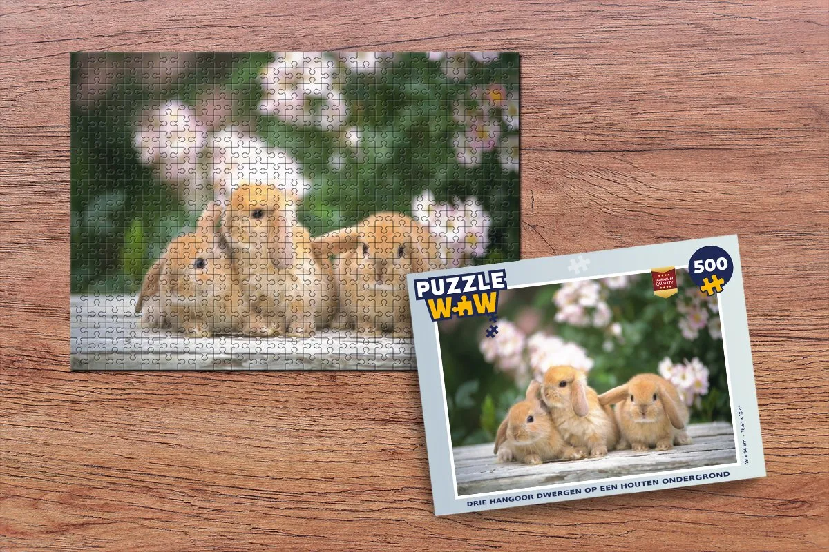 PuzzleWow Legpuzzel Drie Hangoor Dwergen 500 Stuks - Multicolor