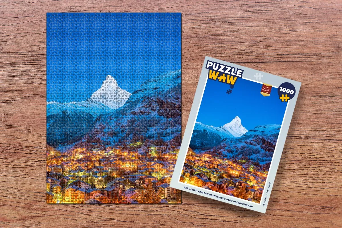 PuzzleWow Legpuzzel Bergdorp Zwitserland 1000 Stuks - Multicolor