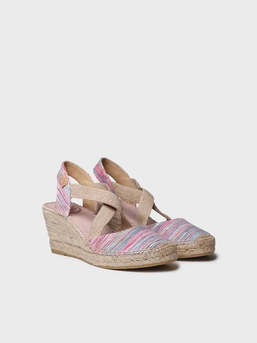 Dames espadrille met sleehak en gekruiste elastische bandjes