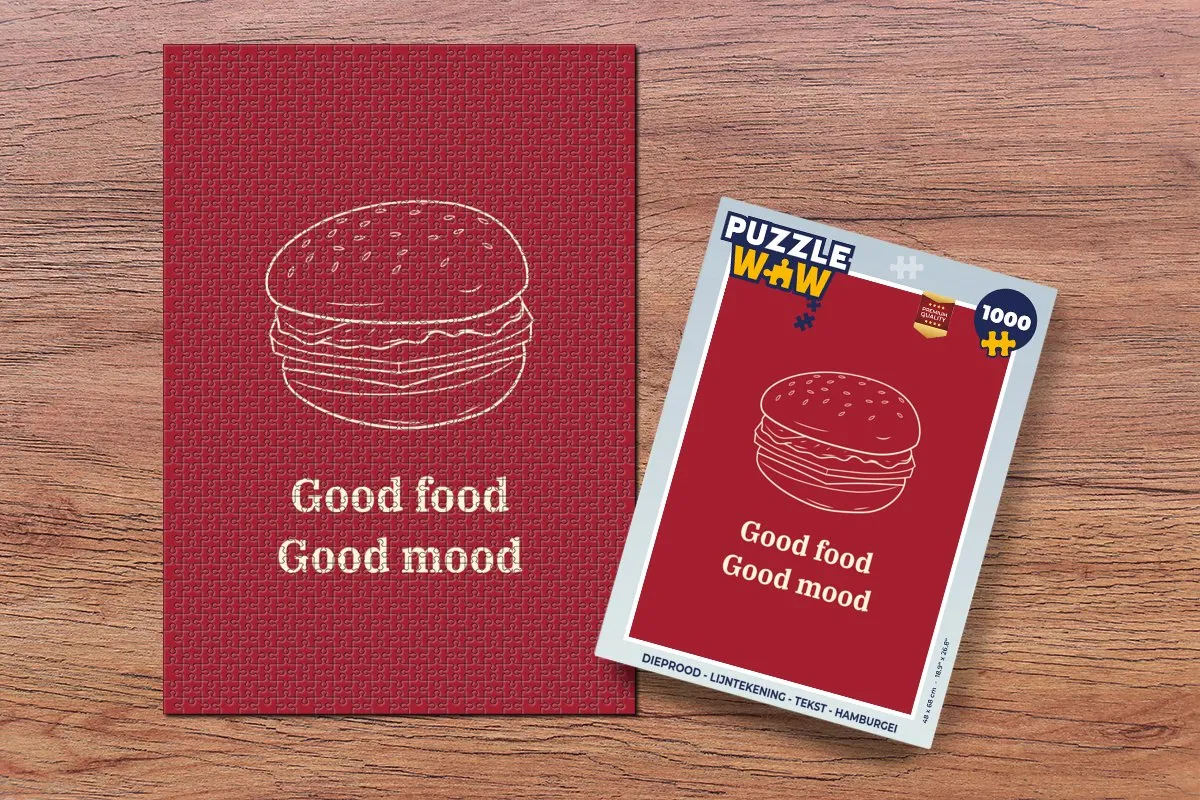 PuzzleWow Legpuzzel 1000 Stuks - Dieprood Hamburger