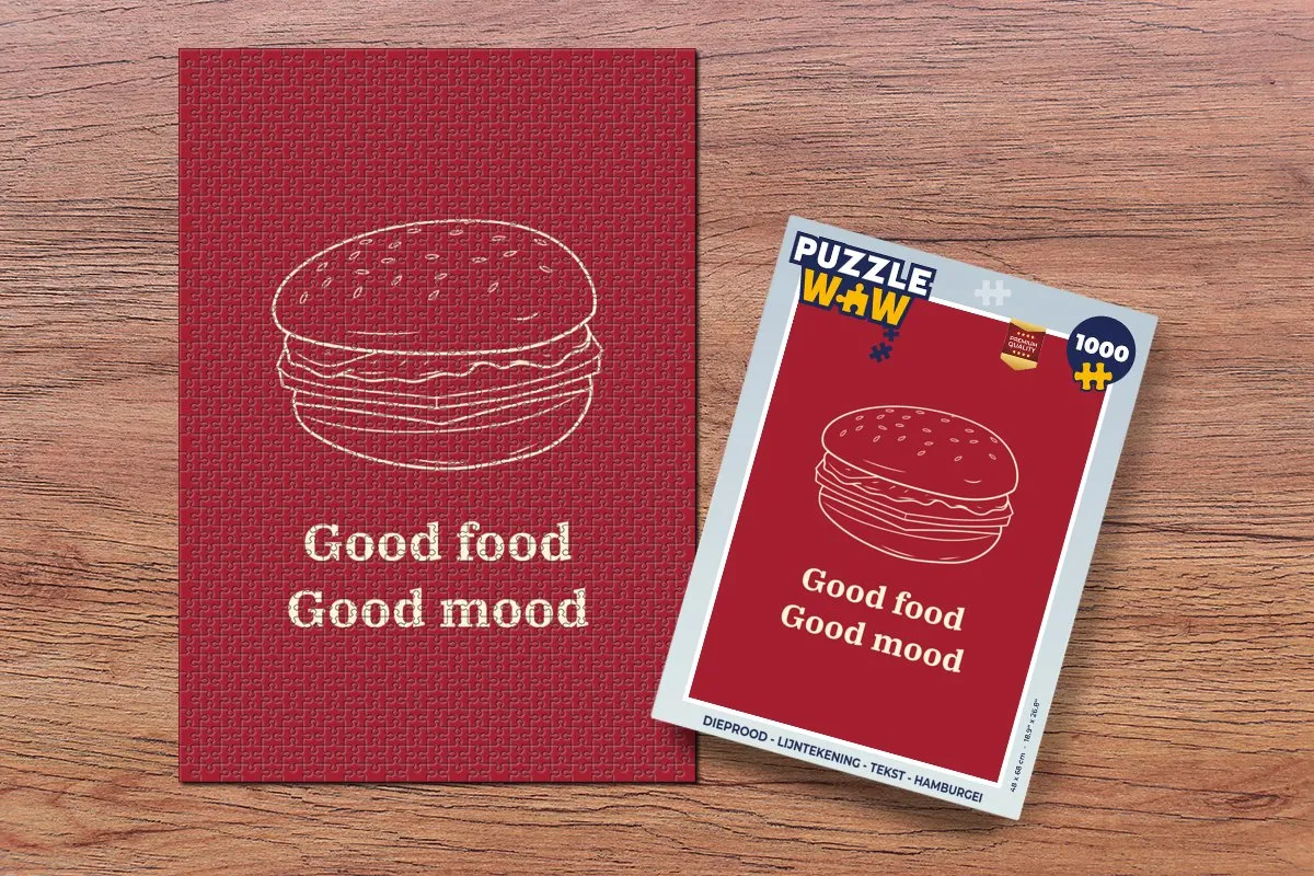 PuzzleWow Legpuzzel 1000 Stuks - Dieprood Hamburger