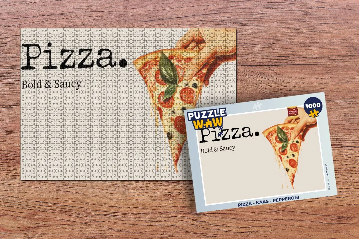 PuzzleWow Pizza Puzzel 1000 Stuks - Kaas & Pepperoni - Tekst