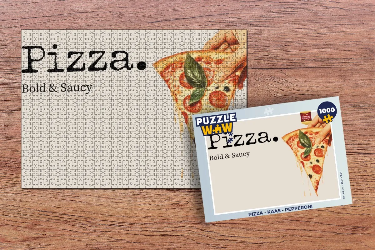 PuzzleWow Pizza Puzzel 1000 Stuks - Kaas & Pepperoni - Tekst
