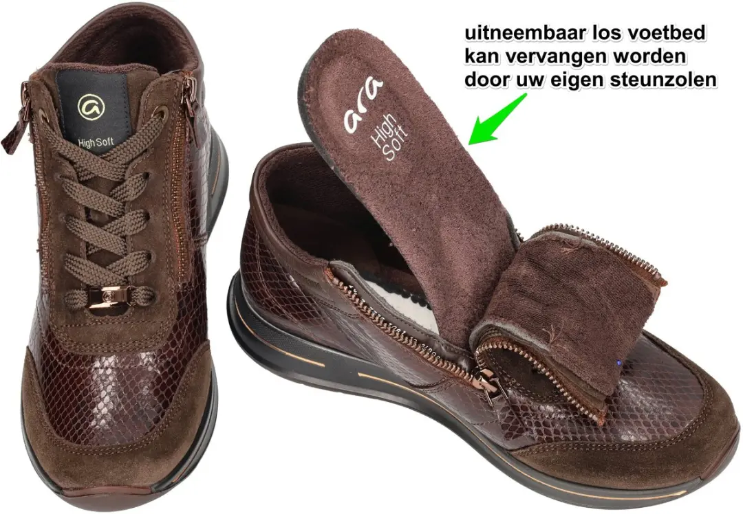 Ara Osaka 2.0 Hoge Sneakers - Donkerbruin - Maat 39 - afbeelding 3 van 6
