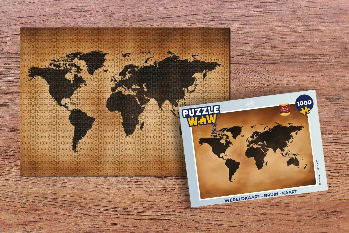 PuzzleWow Wereldkaart Legpuzzel 1000 Stuks - Bruin