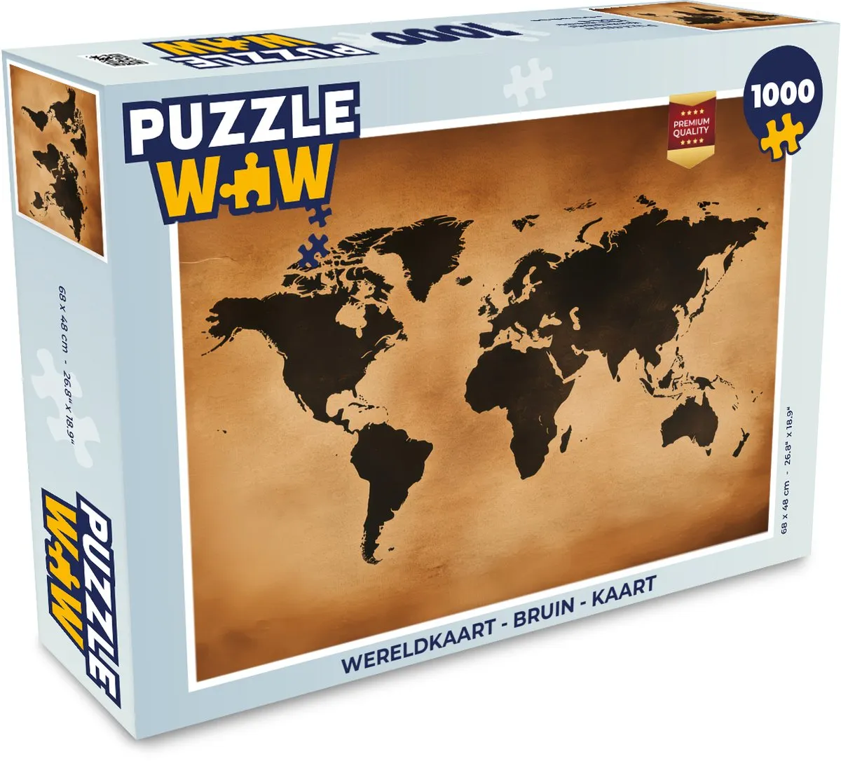 PuzzleWow Wereldkaart Legpuzzel 1000 Stuks - Bruin