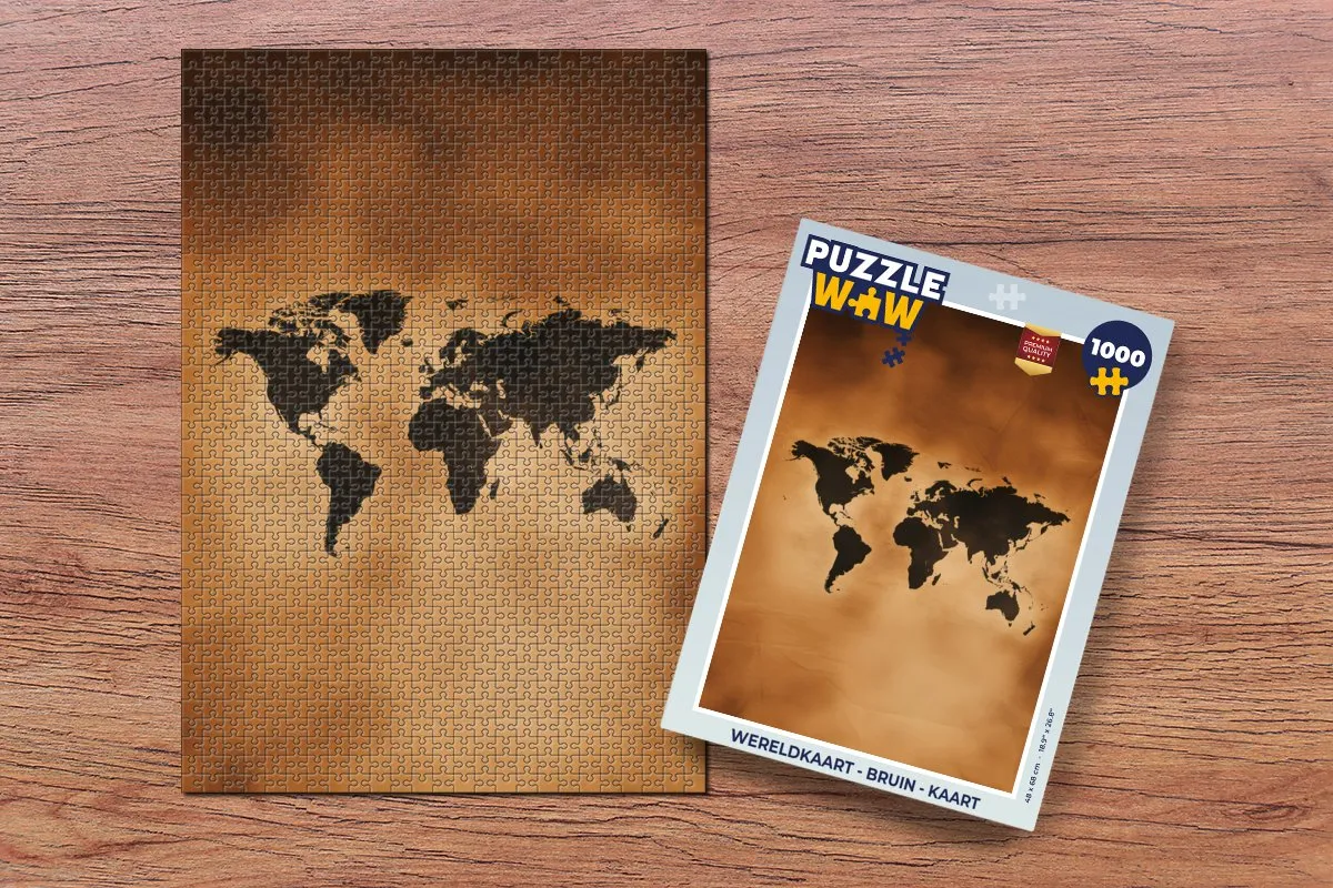 PuzzleWow Wereldkaart Legpuzzel 1000 Stuks - Bruin