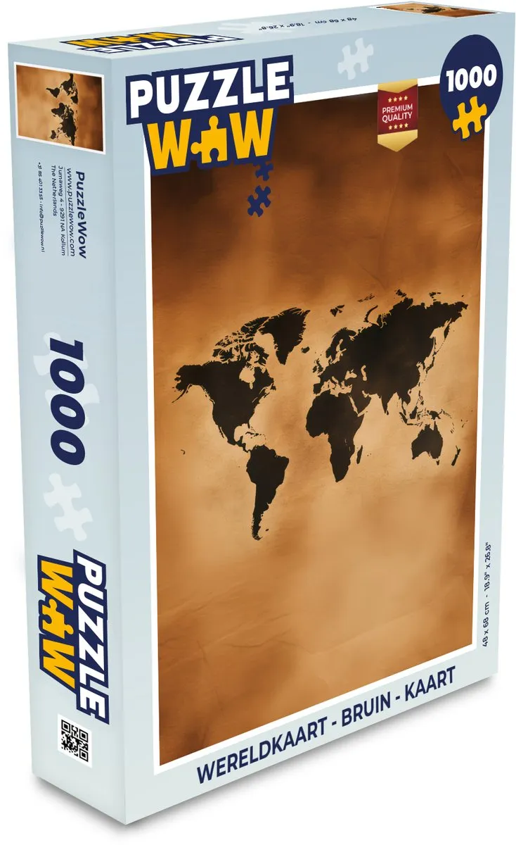 PuzzleWow Wereldkaart Legpuzzel 1000 Stuks - Bruin