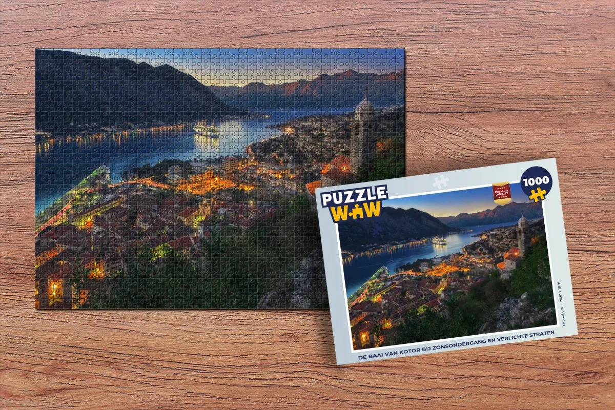PuzzleWow Legpuzzel De Baai van Kotor bij zonsondergang - 1000 Stuks - Multicolor