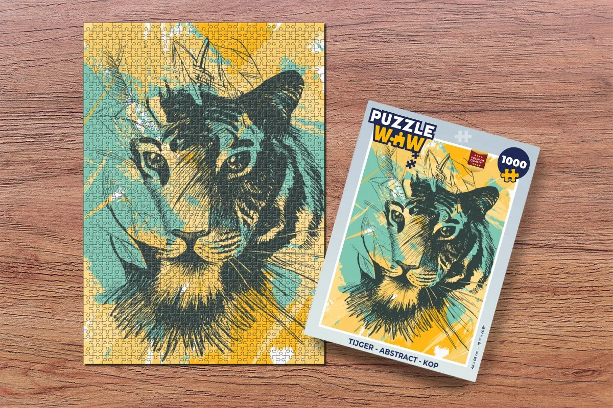 PuzzleWow Tijger Abstract Kop Legpuzzel 1000 Stuks - Multicolor