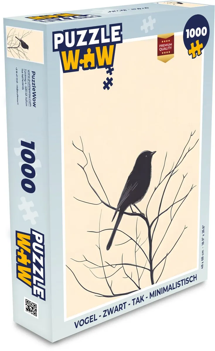 PuzzleWow Vogel - Tak Legpuzzel 1000 Stuks - Minimalistisch