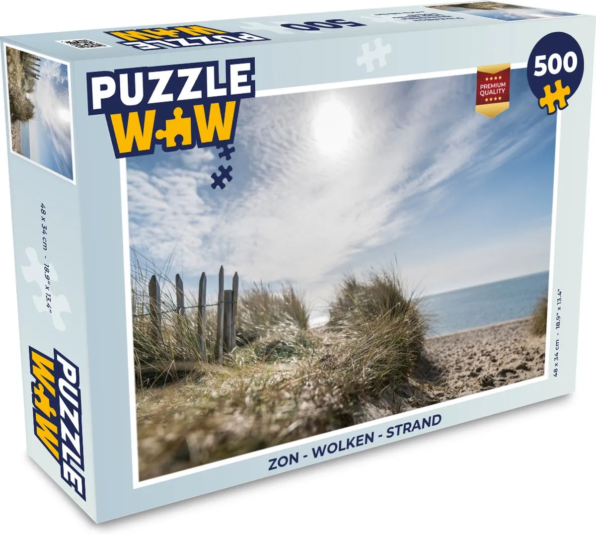PuzzleWow Legpuzzel 500 Stuks - Zon Wolken Strand Multicolor