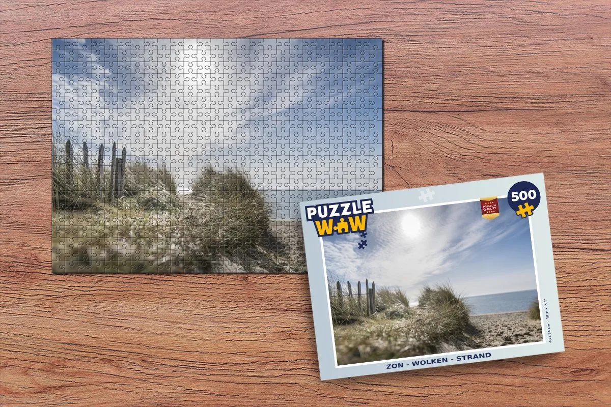 PuzzleWow Legpuzzel 500 Stuks - Zon Wolken Strand Multicolor