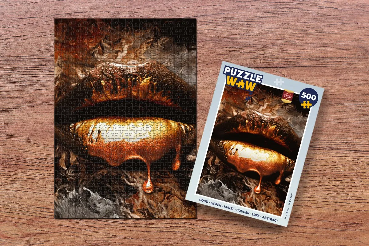 PuzzleWow Kunstgoud Puzzel Lippen Luxe Abstract 500 Stuks - Multicolor