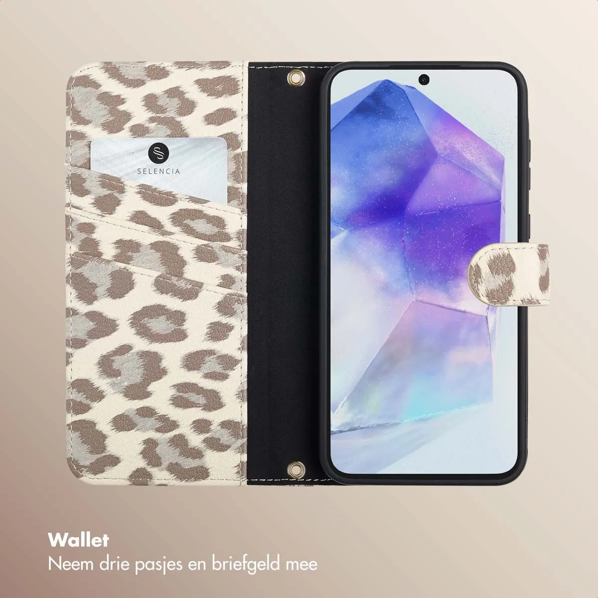 Selencia Hoesje Samsung Galaxy A55 - Sabi Bookcase Panterprint - Beige