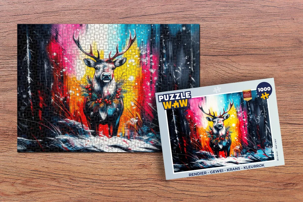 PuzzleWow Rendier Gewei Krans Legpuzzel 1000 Stuks