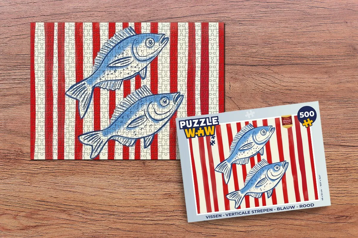 PuzzleWow Vissen Puzzel 500 Stuks - Blauw/Rood Strepen