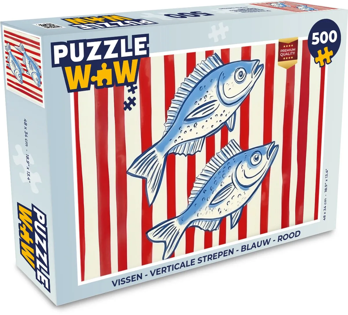 PuzzleWow Vissen Puzzel 500 Stuks - Blauw/Rood Strepen