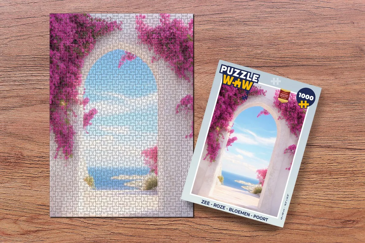 PuzzleWow Zee Roze Bloemen Legpuzzel 1000 Stuks - Witte Poort
