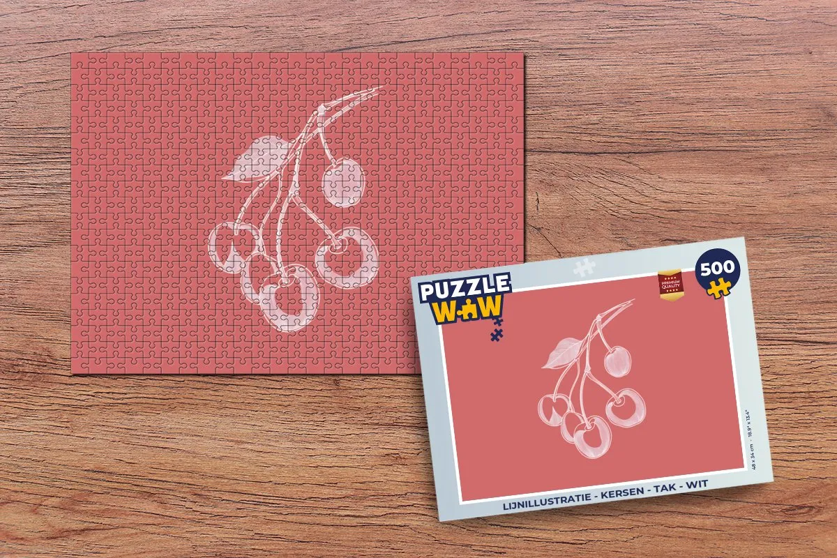 PuzzleWow Lijnillustratie Kersen Tak Wit - 500 Stuks