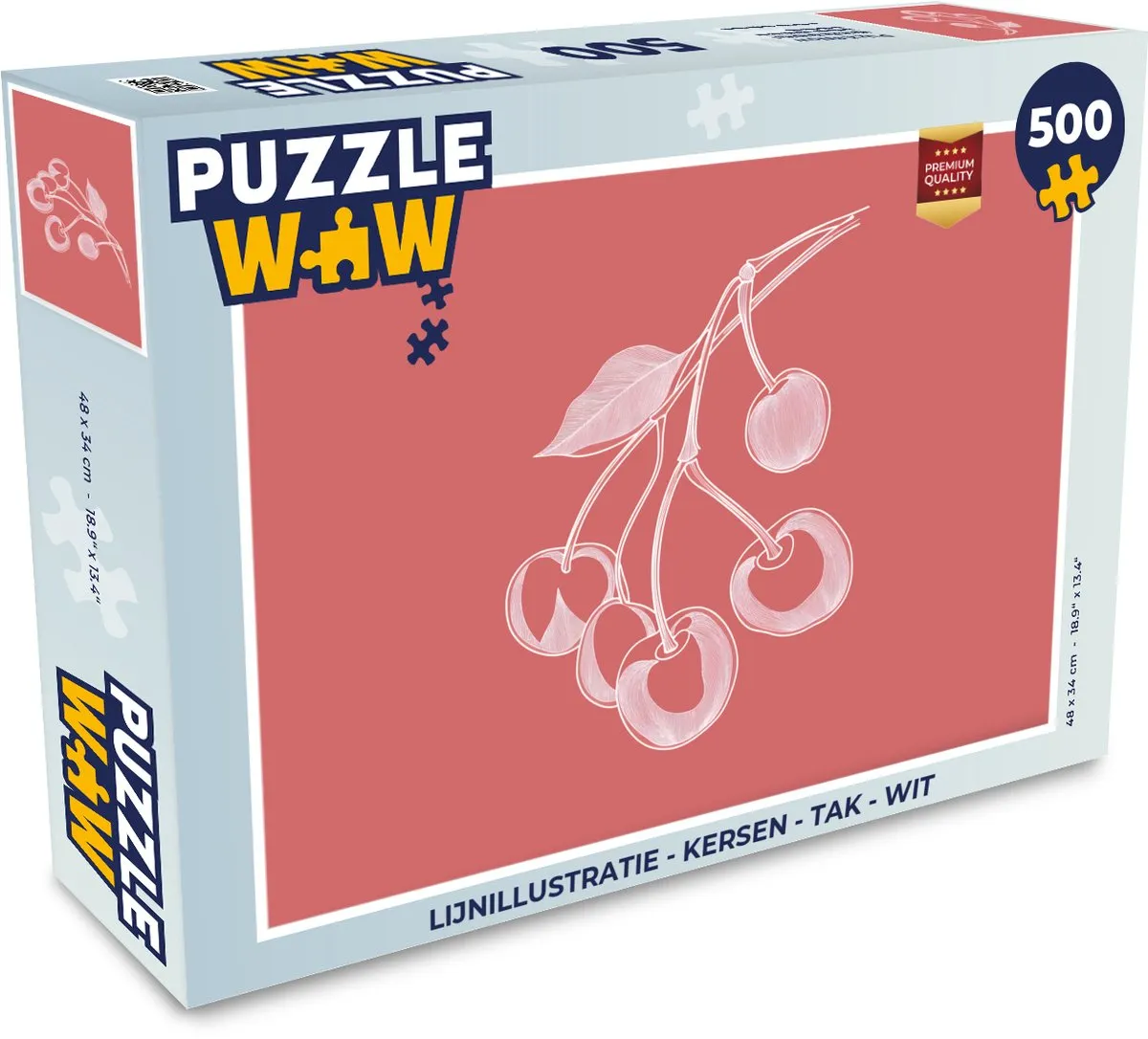 PuzzleWow Lijnillustratie Kersen Tak Wit - 500 Stuks