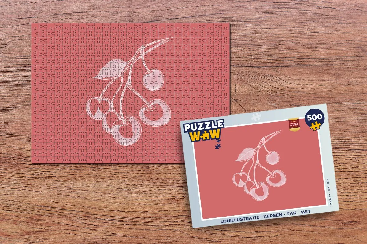 PuzzleWow Lijnillustratie Kersen Tak Wit - 500 Stuks