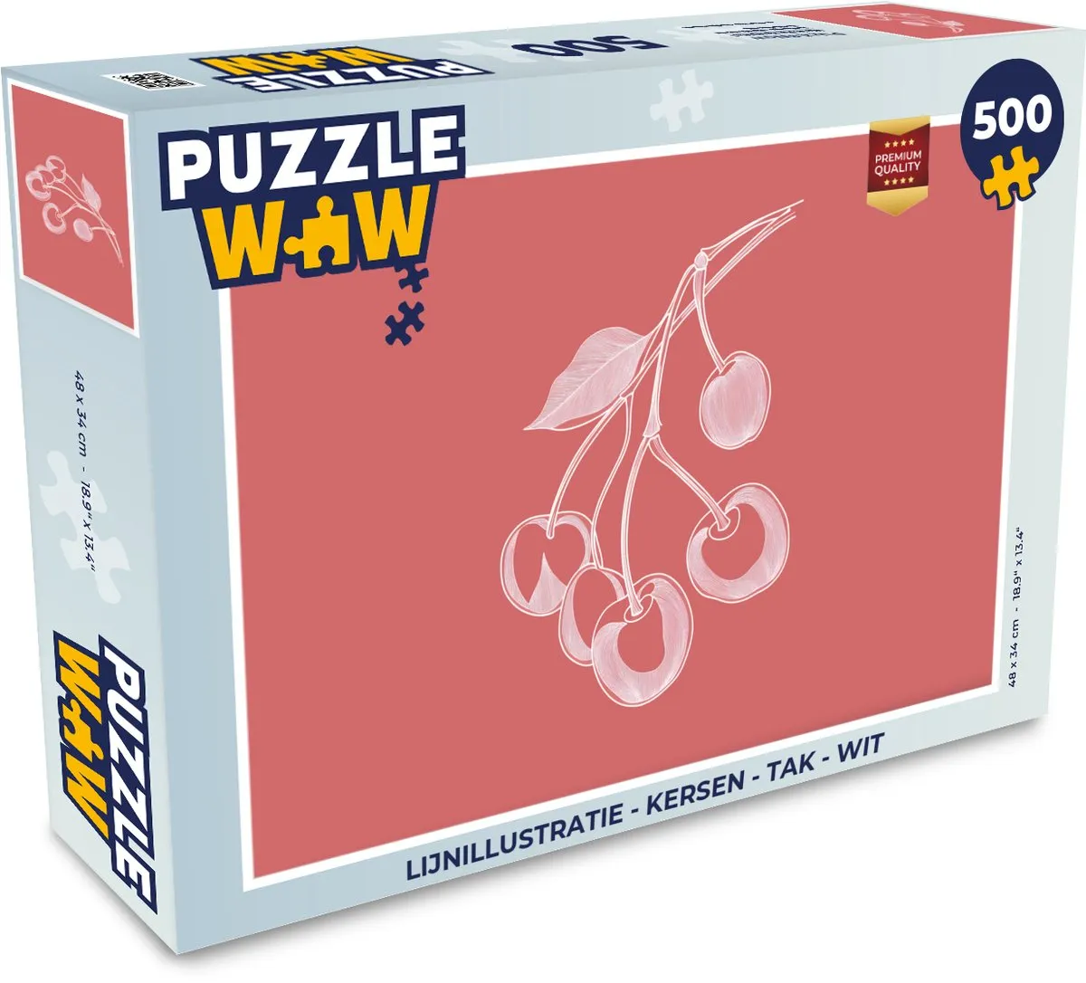 PuzzleWow Lijnillustratie Kersen Tak Wit - 500 Stuks
