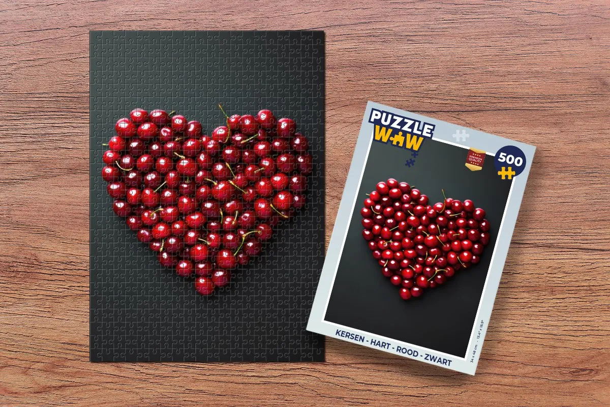 PuzzleWow Kersen Hart Legpuzzel 500 Stuks - Rood/Zwart