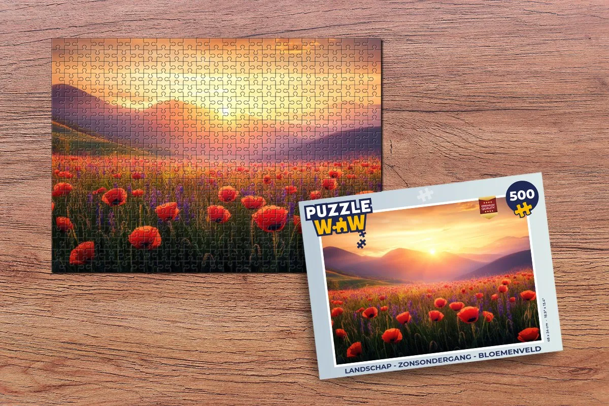 PuzzleWow Landschap Zonsondergang Legpuzzel 500 Stuks - Bloemen/Rood
