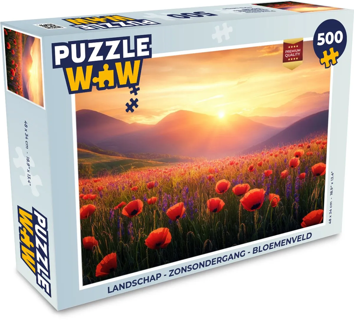 PuzzleWow Landschap Zonsondergang Legpuzzel 500 Stuks - Bloemen/Rood