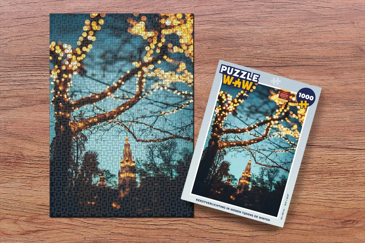 PuzzleWow Wenen Kerstverlichting Takken Nacht Legpuzzel 1000 Stuks - Multicolor