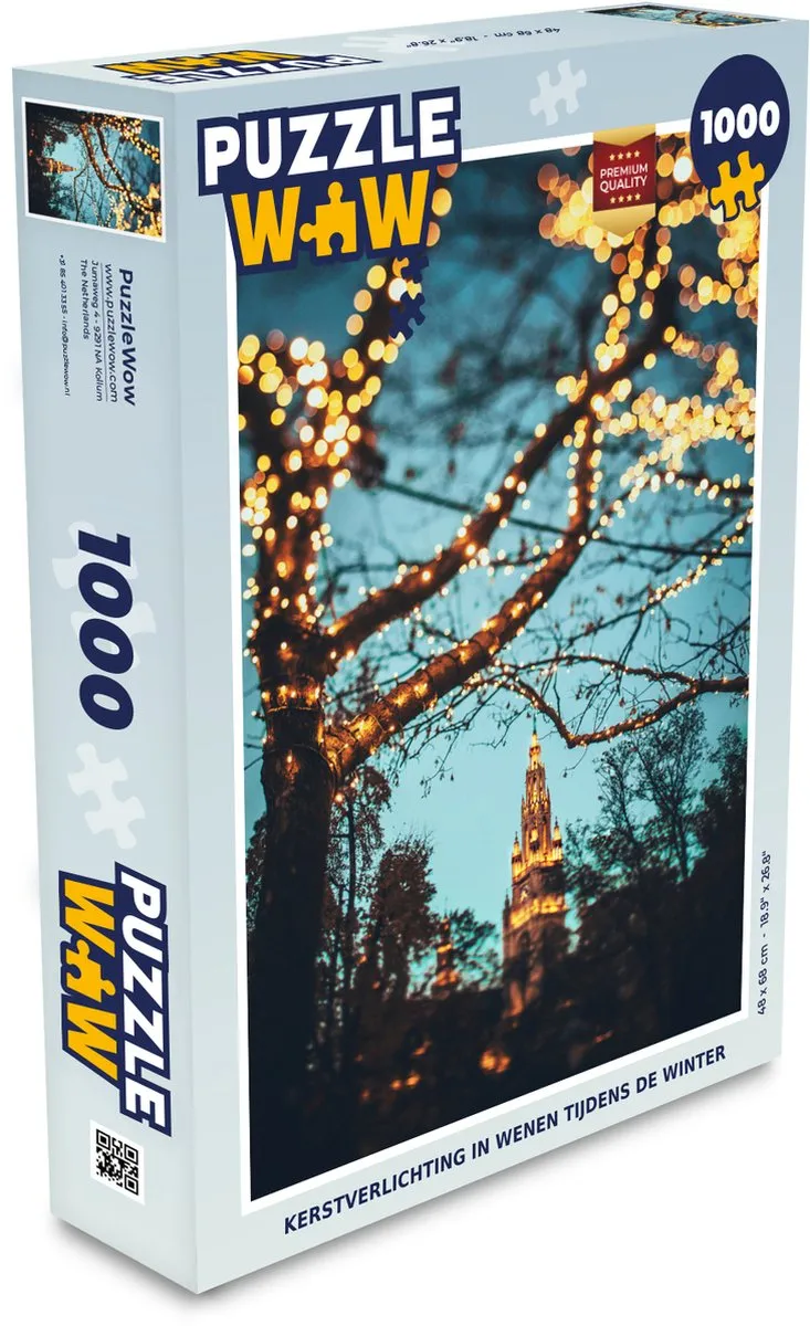 PuzzleWow Wenen Kerstverlichting Takken Nacht Legpuzzel 1000 Stuks - Multicolor