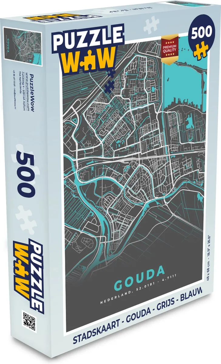 PuzzleWow Stadskaart Gouda Legpuzzel 500 Stuks - Multicolor