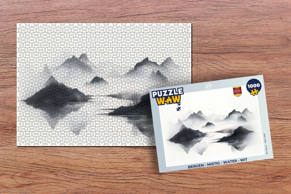 PuzzleWow Bergen Mistig Water Legpuzzel 1000 Stuks - Wit