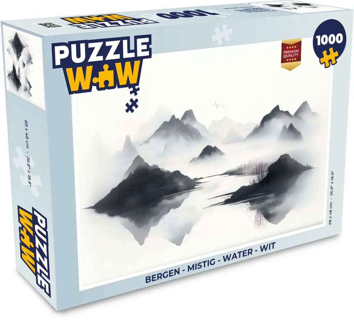PuzzleWow Bergen Mistig Water Legpuzzel 1000 Stuks - Wit