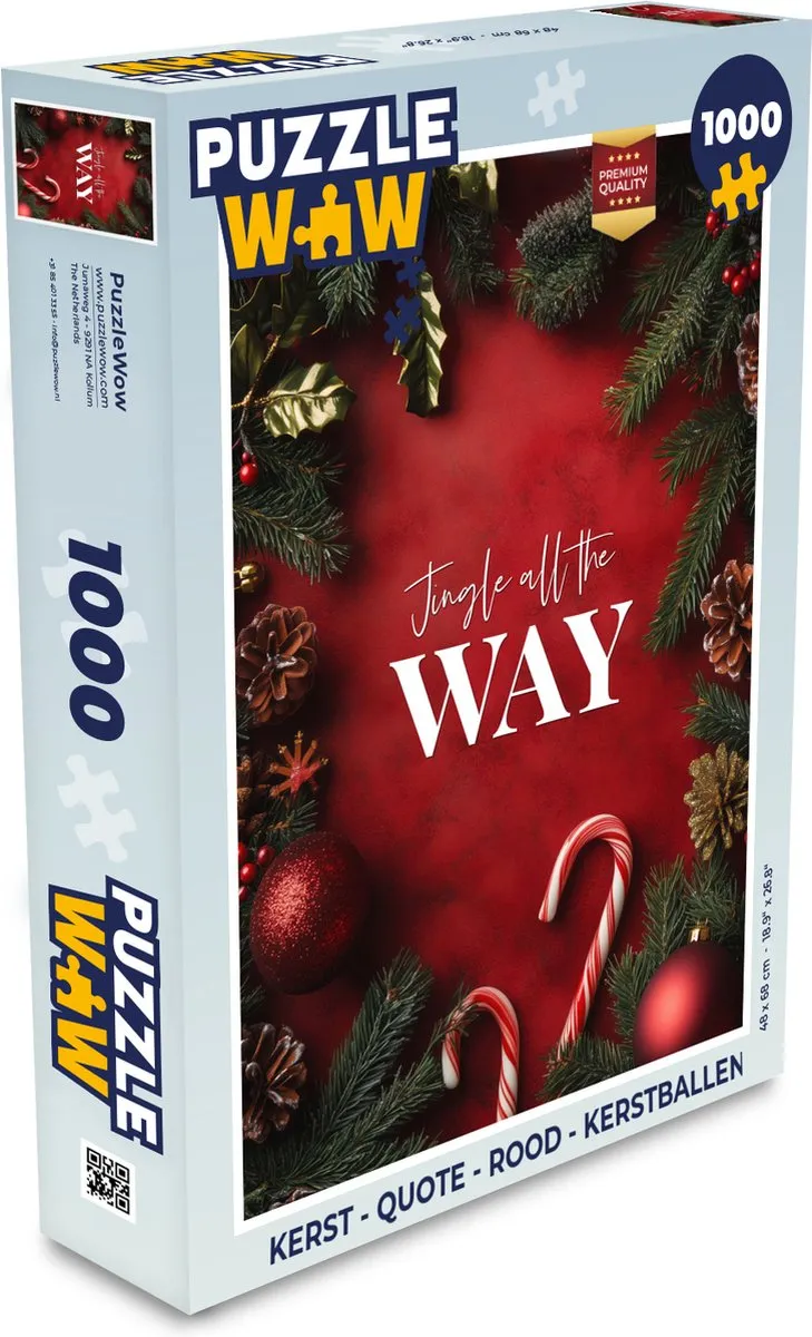 PuzzleWow Kerstballen Puzzel 1000 Stuks - Rood