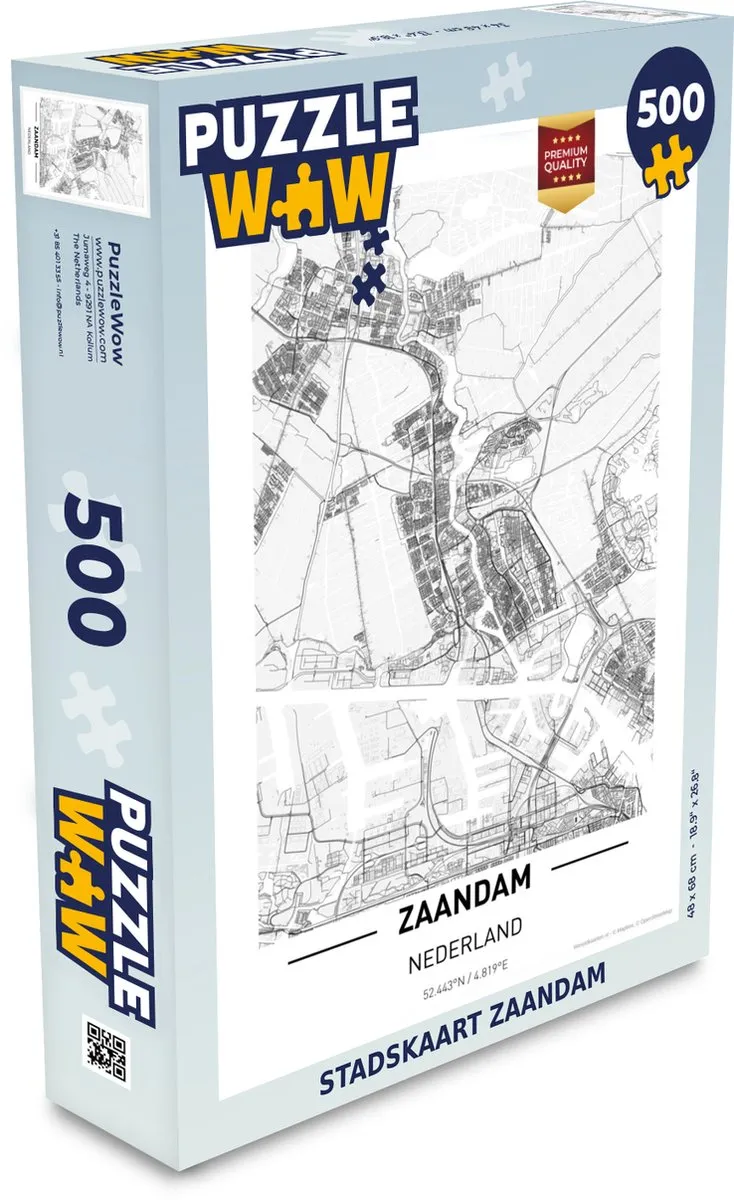 PuzzleWow Stadskaart Zaandam Legpuzzel 500 Stuks - Multicolor