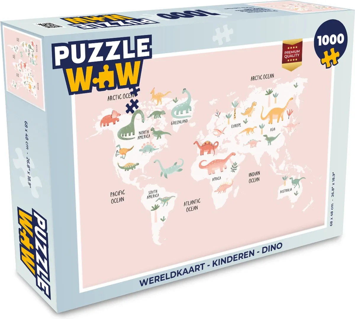 PuzzleWow Wereldkaart Dino Legpuzzel 1000 Stuks - Multicolor
