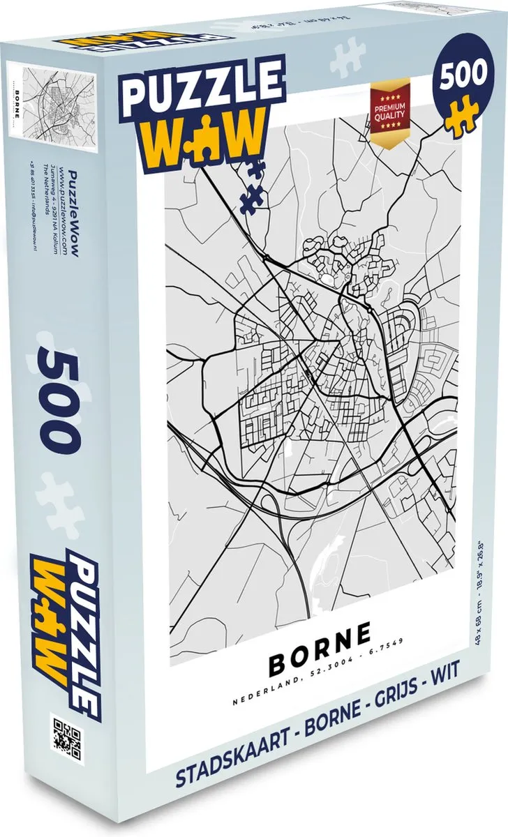 PuzzleWow Stadskaart Borne Legpuzzel 500 Stuks - Multicolor