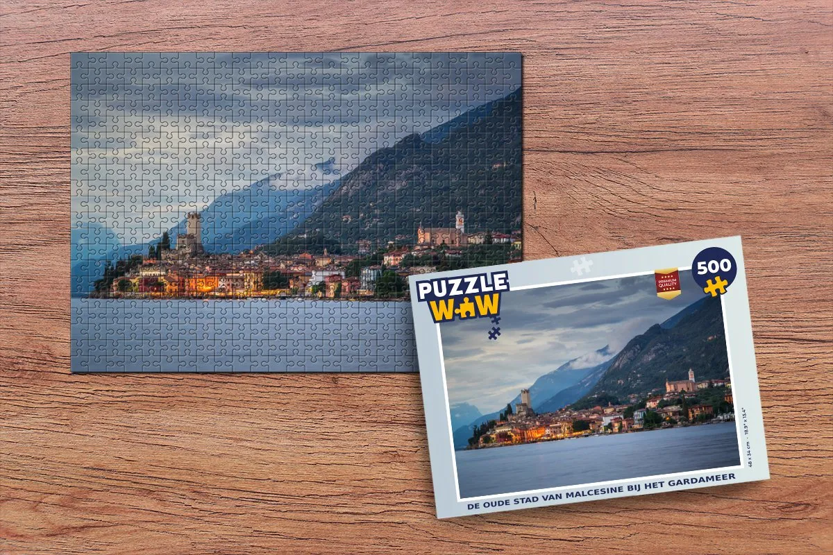 PuzzleWow Gardameer Stad Wolken Legpuzzel 500 Stuks - Multicolor