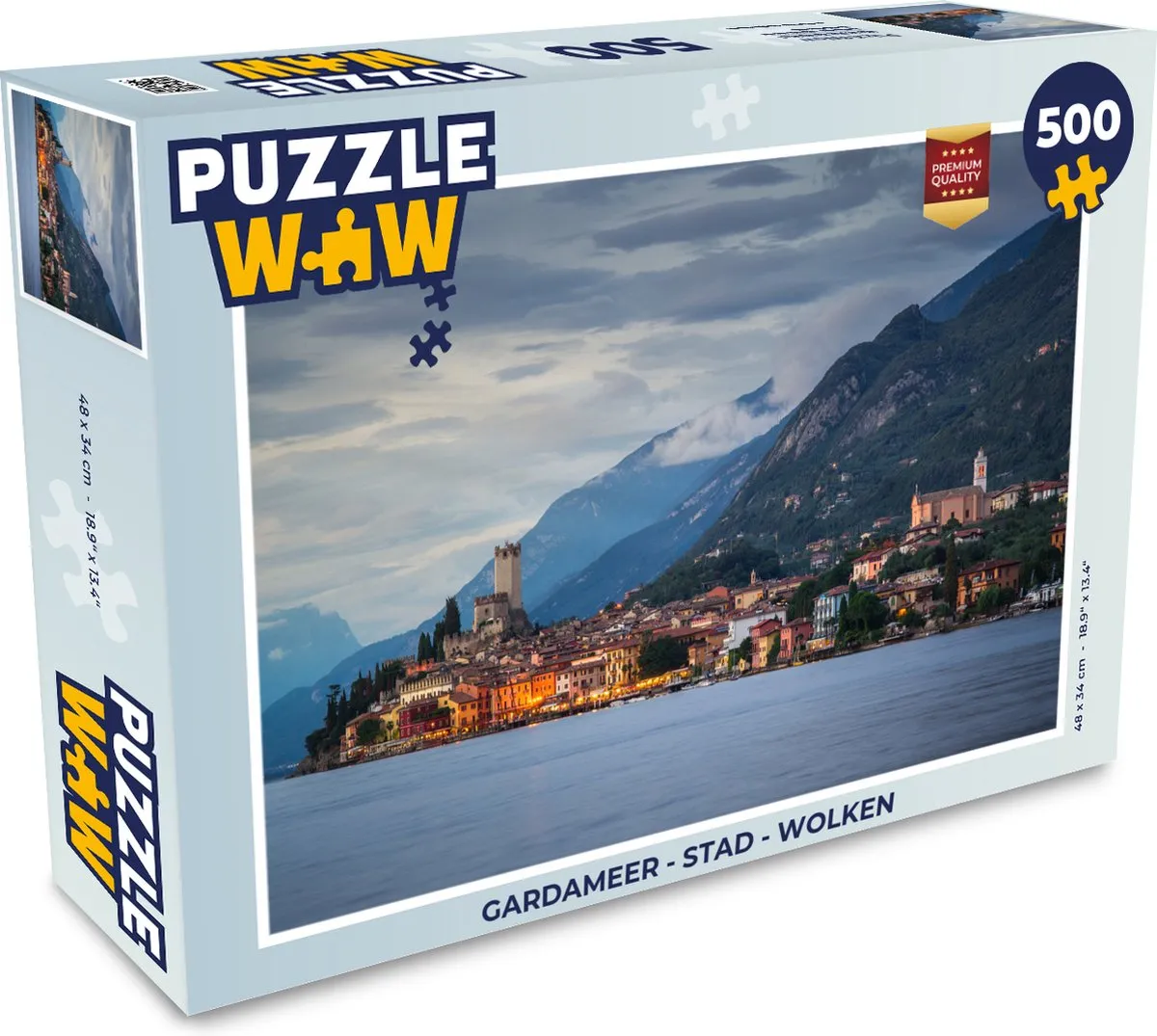 PuzzleWow Gardameer Stad Wolken Legpuzzel 500 Stuks - Multicolor
