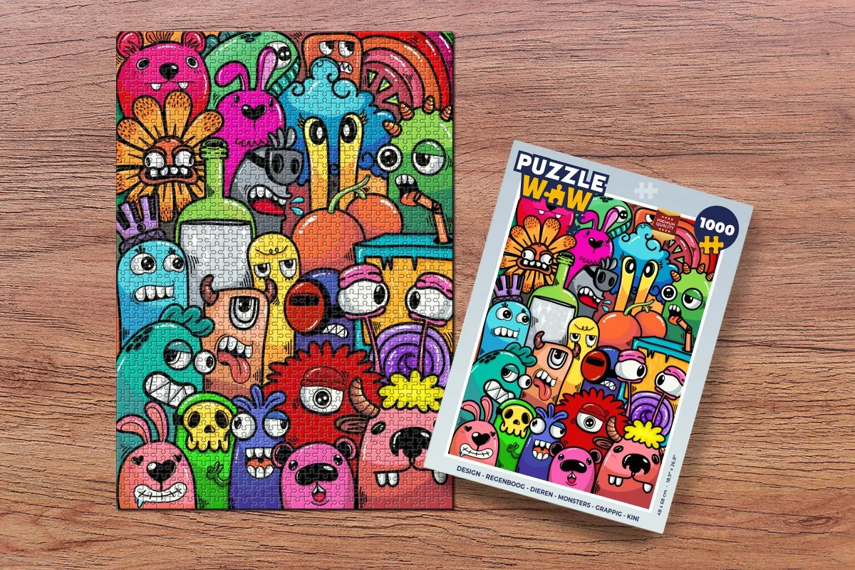 PuzzleWow Regenboog Dieren Monsters Legpuzzel 1000 Stuks - Multicolor