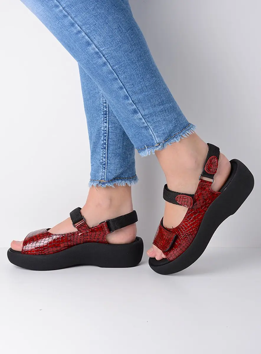 Wolky Jewel Sandalen - Rood Crocolook Lakleer - afbeelding 4 van 6