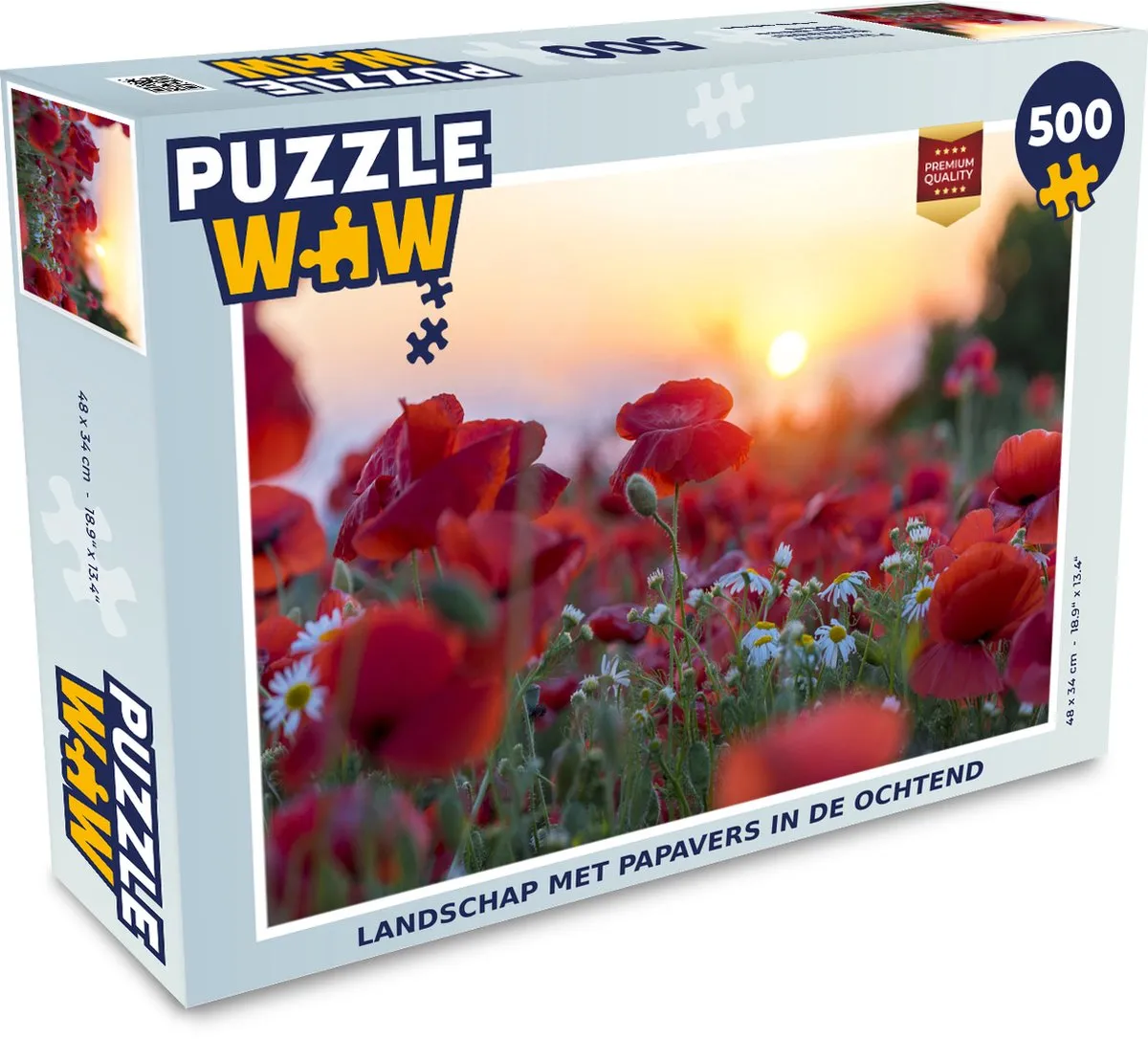 PuzzleWow Legpuzzel Landschap met papavers 500 Stuks - Multicolor