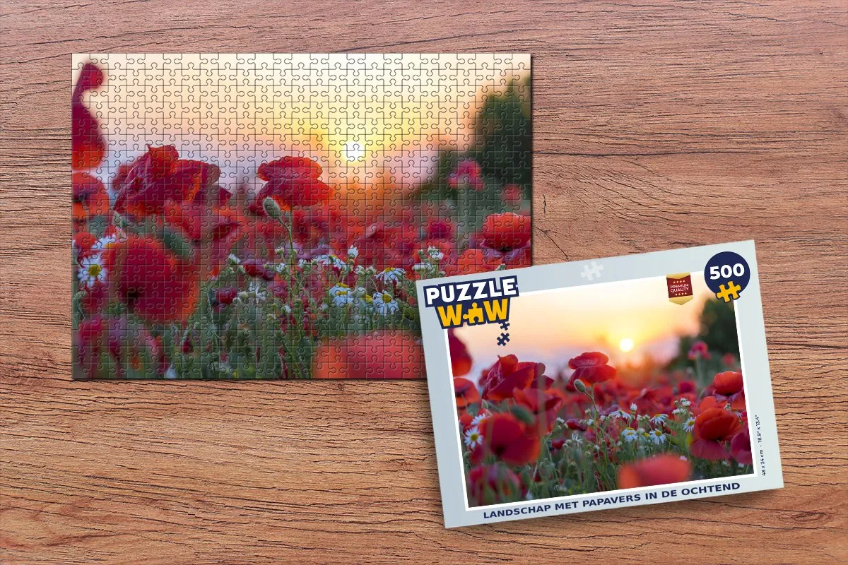 PuzzleWow Legpuzzel Landschap met papavers 500 Stuks - Multicolor