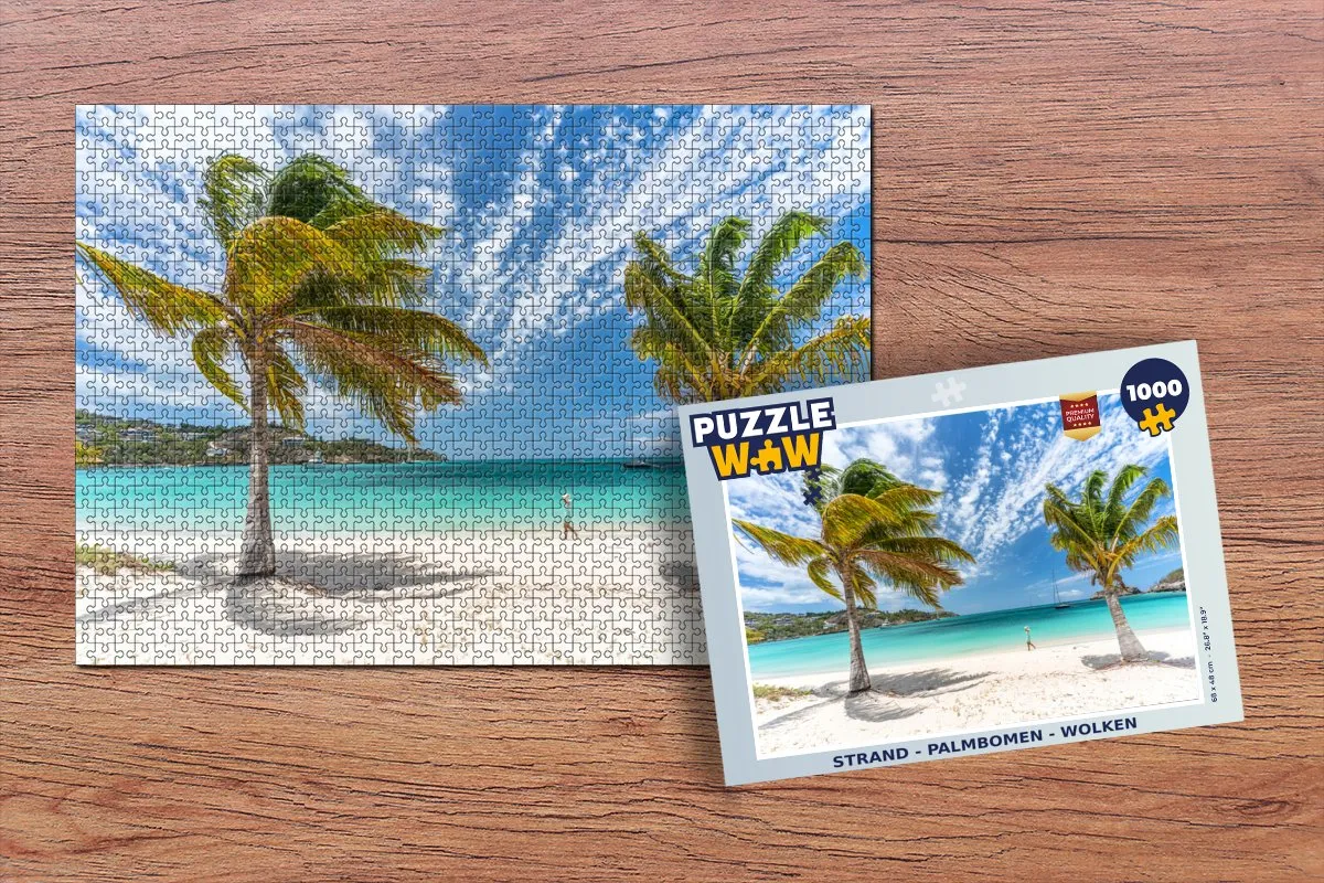 PuzzleWow Strand Palmbomen Wolken Legpuzzel 1000 Stuks - Multicolor