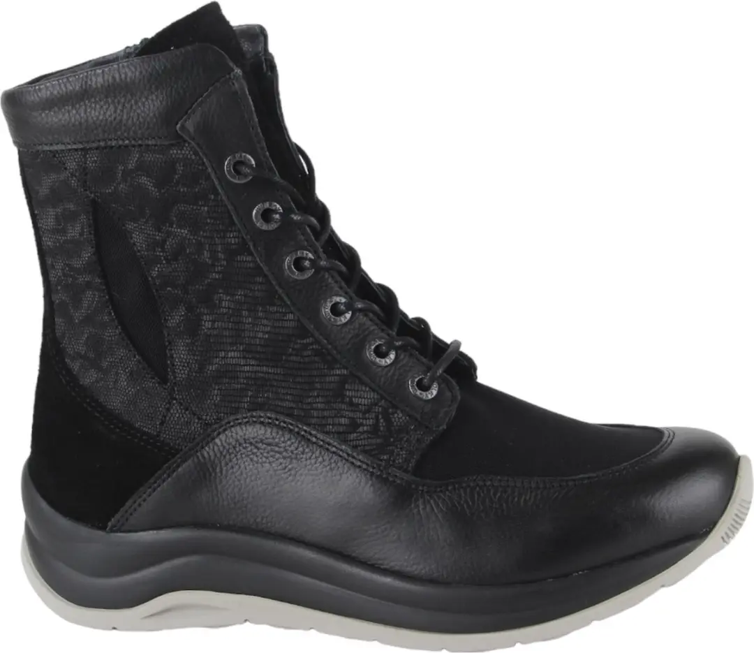 Wolky Ellon SF Hoge Veterschoenen - Zwart Combi Stretchleer