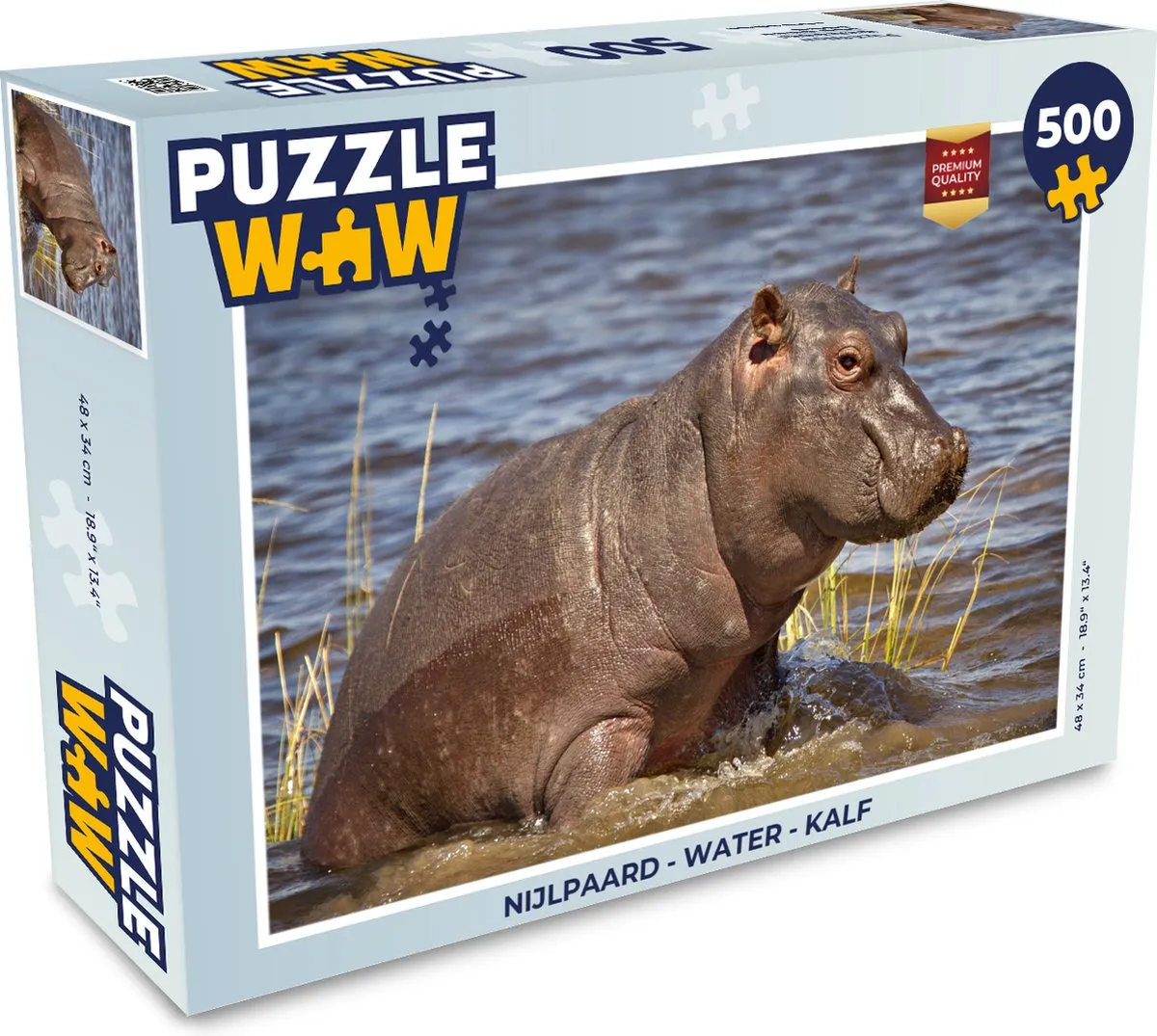 PuzzleWow Nijlpaard Water Kalf Legpuzzel 500 Stuks - Multicolor